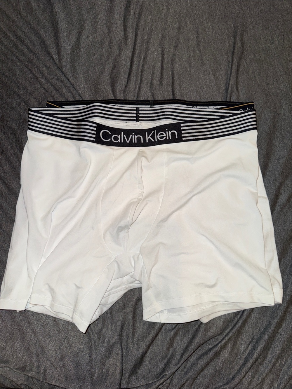 Calvin Klein White Boxer Briefs with Black-Striped Waistband